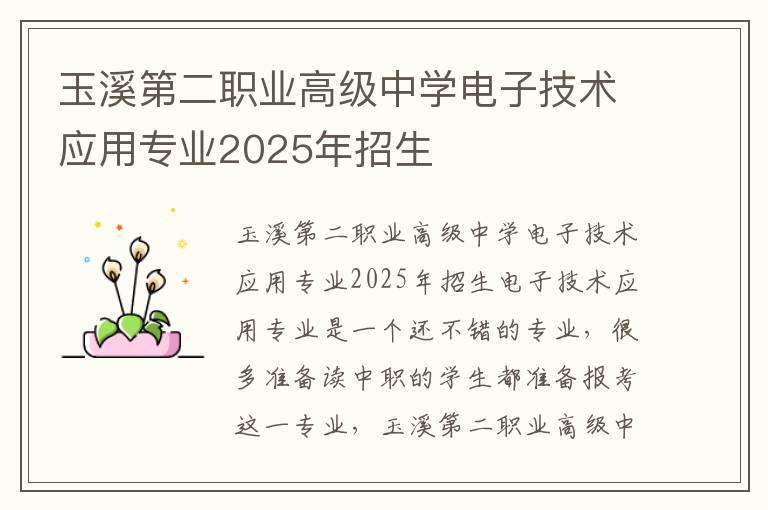 玉溪第二职业高级中学电子技术应用专业2025年招生