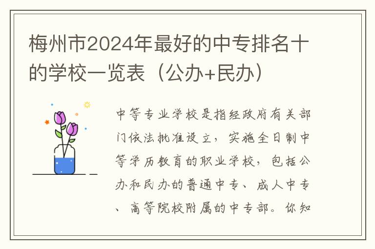 梅州市2024年最好的中专排名十的学校一览表（公办+民办）