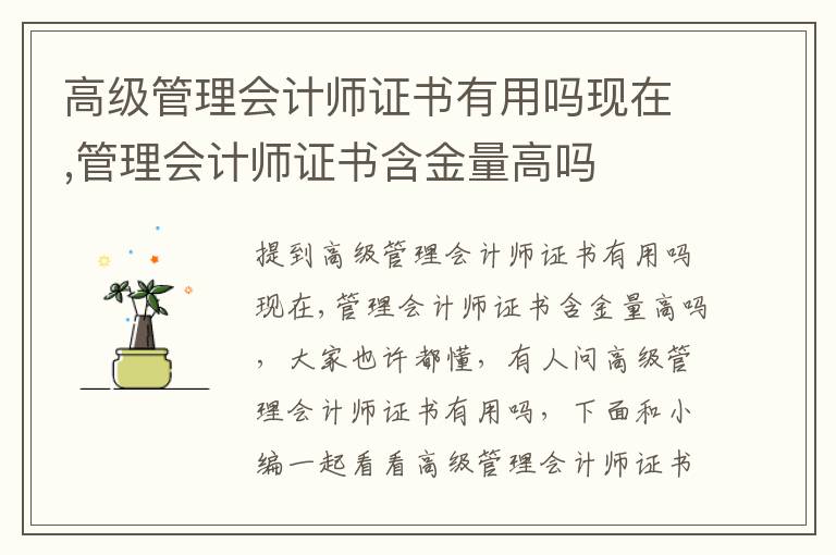 高级管理会计师证书有用吗现在,管理会计师证书含金量高吗