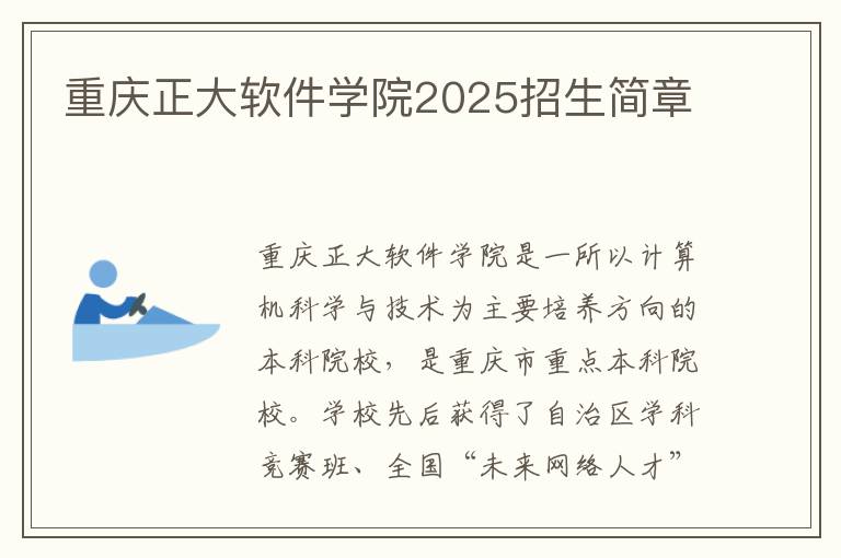 重庆正大软件学院2025招生简章