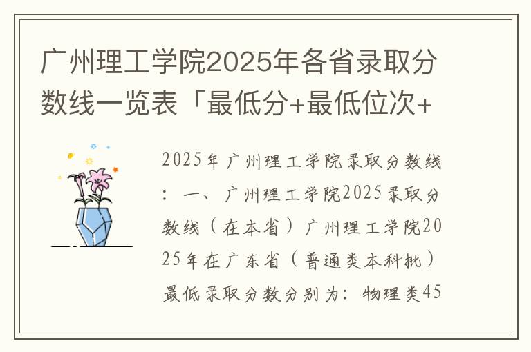 广州理工学院2025年各省录取分数线一览表「最低分+最低位次+省控线」