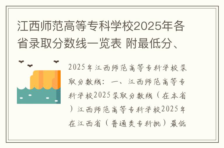 江西师范高等专科学校2025年各省录取分数线一览表 附最低分、最低位次、省控线