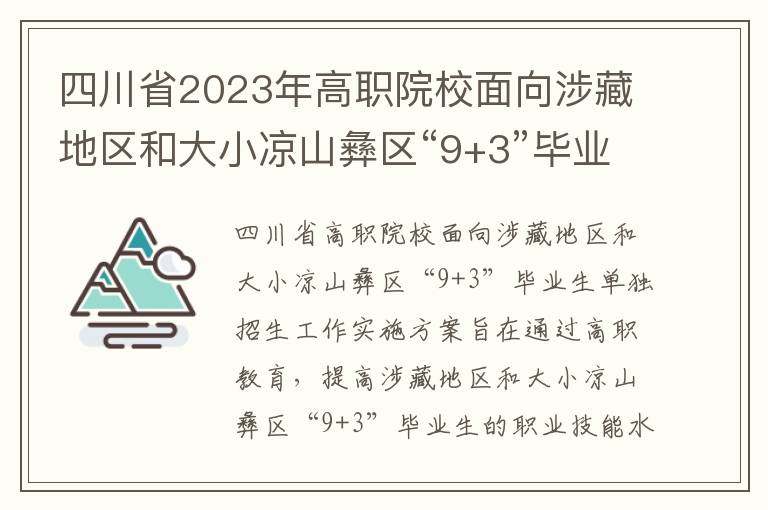 四川省2023年高职院校面向涉藏地区和大小凉山彝区“9+3”毕业生单独招生工作实施方案