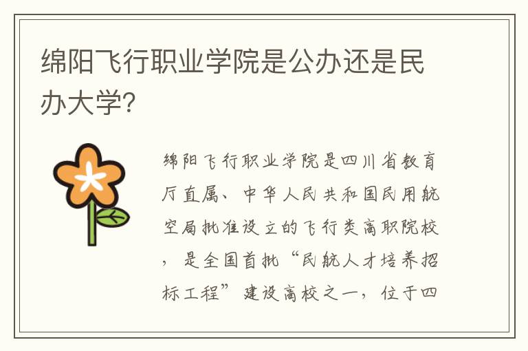 绵阳飞行职业学院是公办还是民办大学？