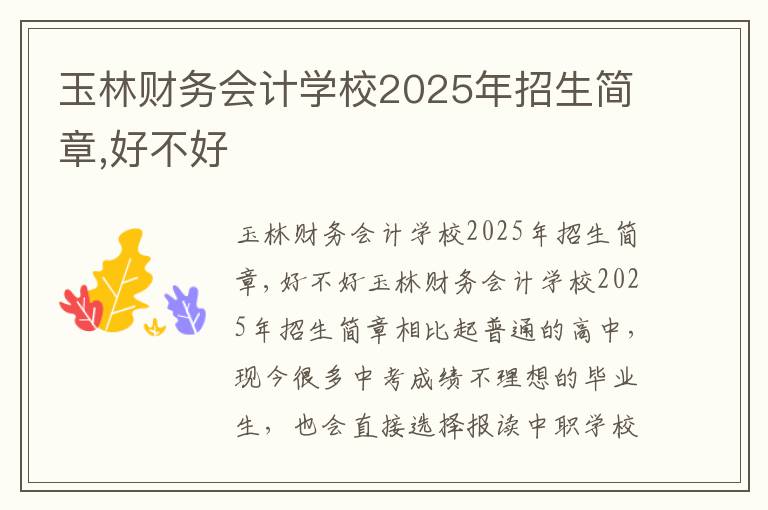 玉林财务会计学校2025年招生简章,好不好