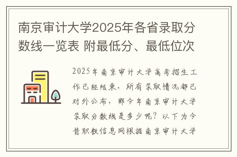 南京审计大学2025年各省录取分数线一览表 附最低分、最低位次