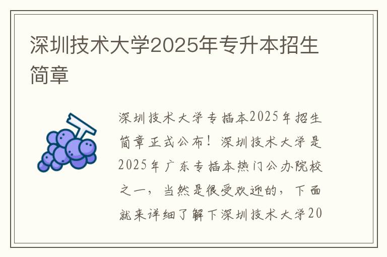 深圳技术大学2025年专升本招生简章