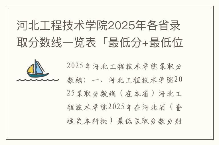 河北工程技术学院2025年各省录取分数线一览表「最低分+最低位次+省控线」