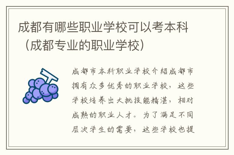 成都有哪些职业学校可以考本科（成都专业的职业学校）