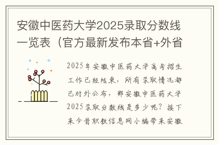 安徽中医药大学2025录取分数线一览表（官方最新发布本省+外省录取分数）