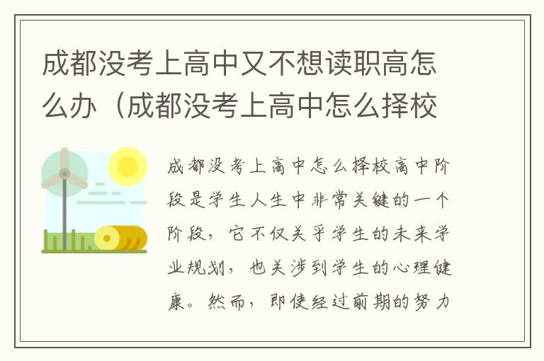 成都没考上高中又不想读职高怎么办（成都没考上高中怎么择校）