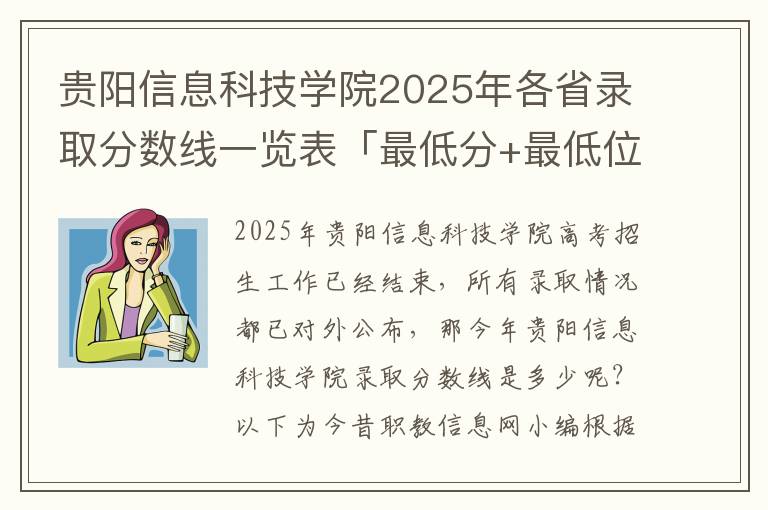 贵阳信息科技学院2025年各省录取分数线一览表「最低分+最低位次+省控线」