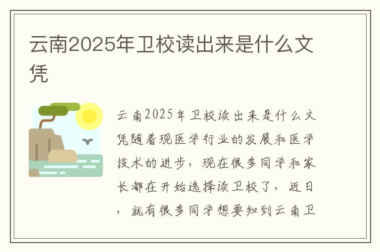 云南2025年卫校读出来是什么文凭