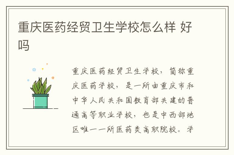 重庆医药经贸卫生学校怎么样 好吗