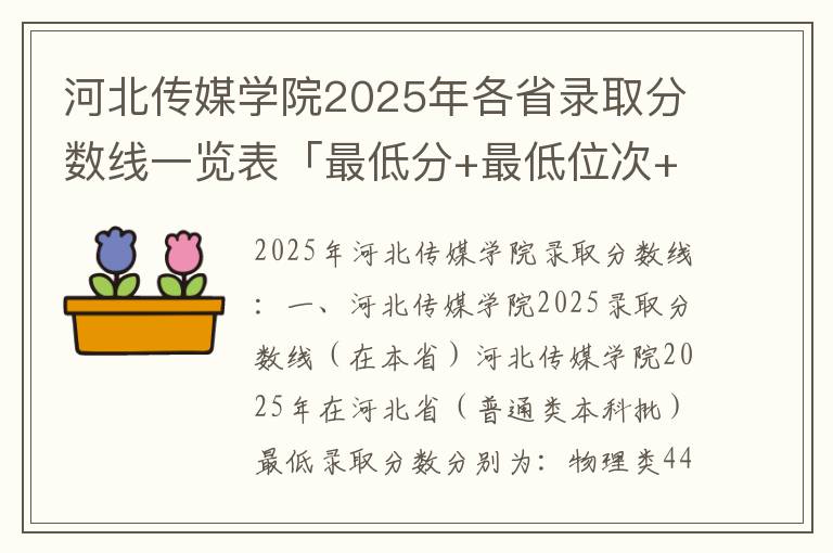 河北传媒学院2025年各省录取分数线一览表「最低分+最低位次+省控线」