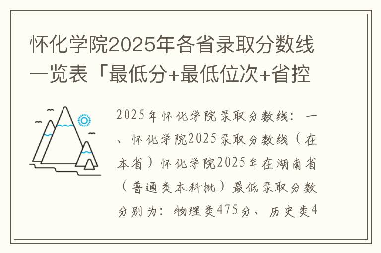 怀化学院2025年各省录取分数线一览表「最低分+最低位次+省控线」