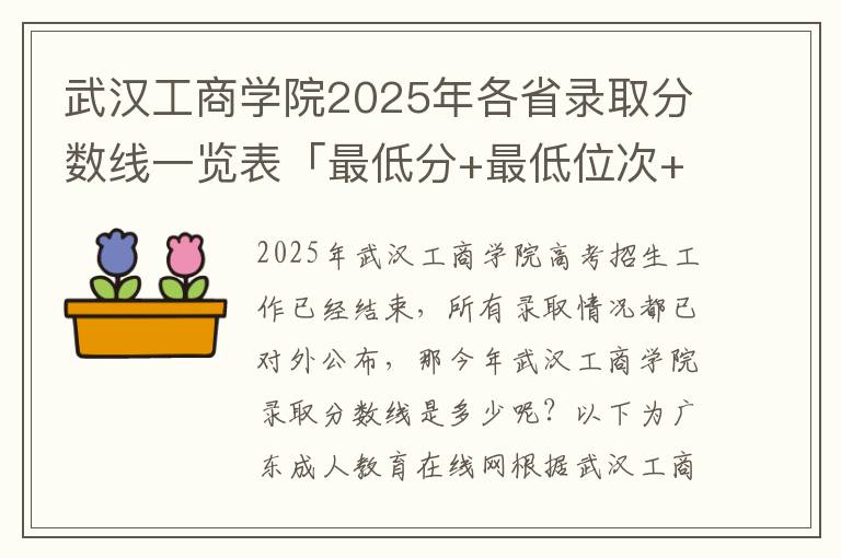 武汉工商学院2025年各省录取分数线一览表「最低分+最低位次+省控线」