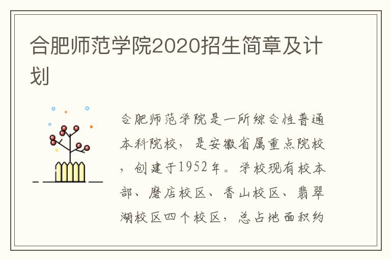 合肥师范学院2020招生简章及计划