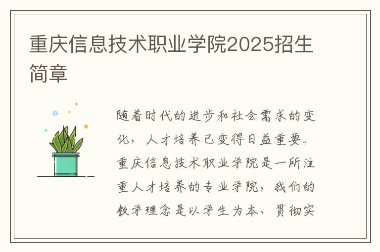 重庆信息技术职业学院2025招生简章