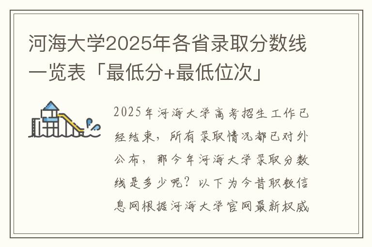 河海大学2025年各省录取分数线一览表「最低分+最低位次」