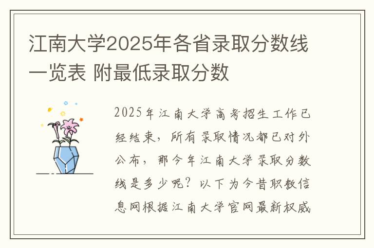 江南大学2025年各省录取分数线一览表 附最低录取分数