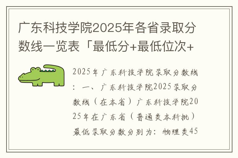 广东科技学院2025年各省录取分数线一览表「最低分+最低位次+省控线」