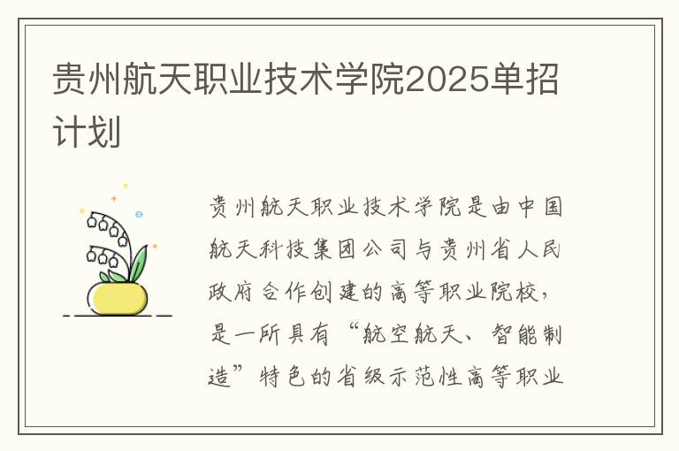 贵州航天职业技术学院2025单招计划