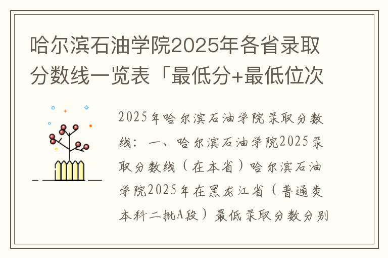 哈尔滨石油学院2025年各省录取分数线一览表「最低分+最低位次+省控线」