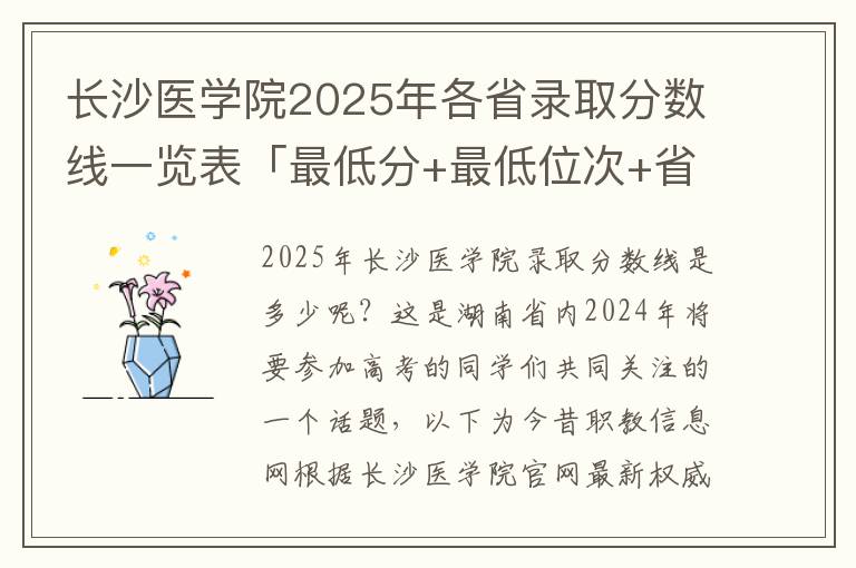 长沙医学院2025年各省录取分数线一览表「最低分+最低位次+省控线」