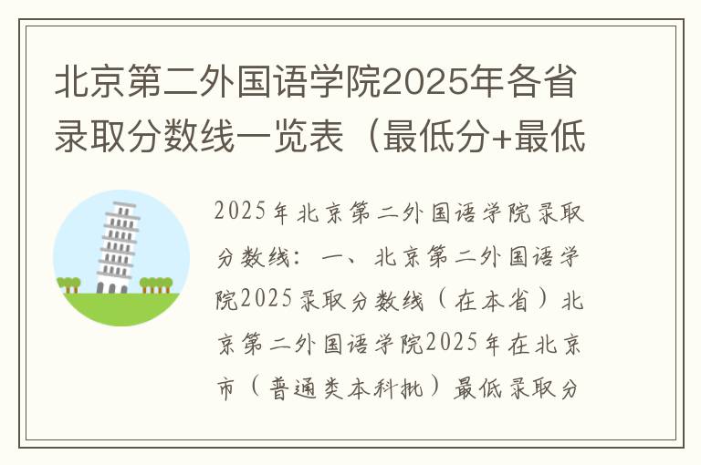 北京第二外国语学院2025年各省录取分数线一览表（最低分+最低位次+省控线）