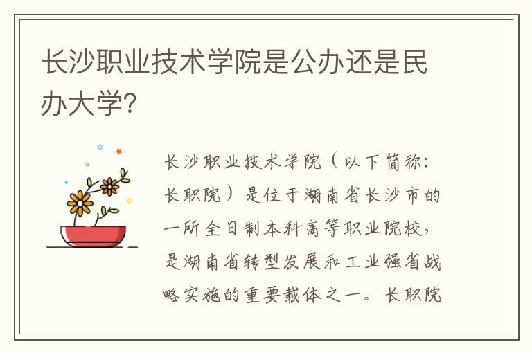 长沙职业技术学院是公办还是民办大学？