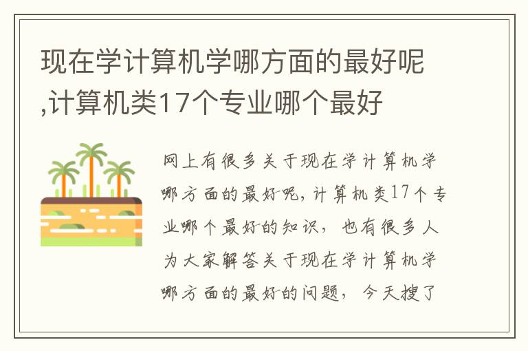 现在学计算机学哪方面的最好呢,计算机类17个专业哪个最好