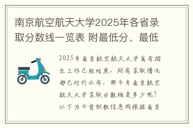 南京航空航天大学2025年各省录取分数线一览表 附最低分、最低位次