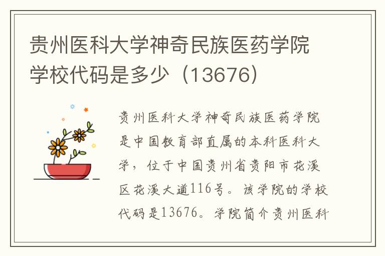 贵州医科大学神奇民族医药学院学校代码是多少（13676）