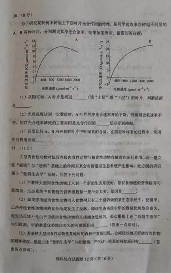 2018内蒙古高考理综试题【图片版】